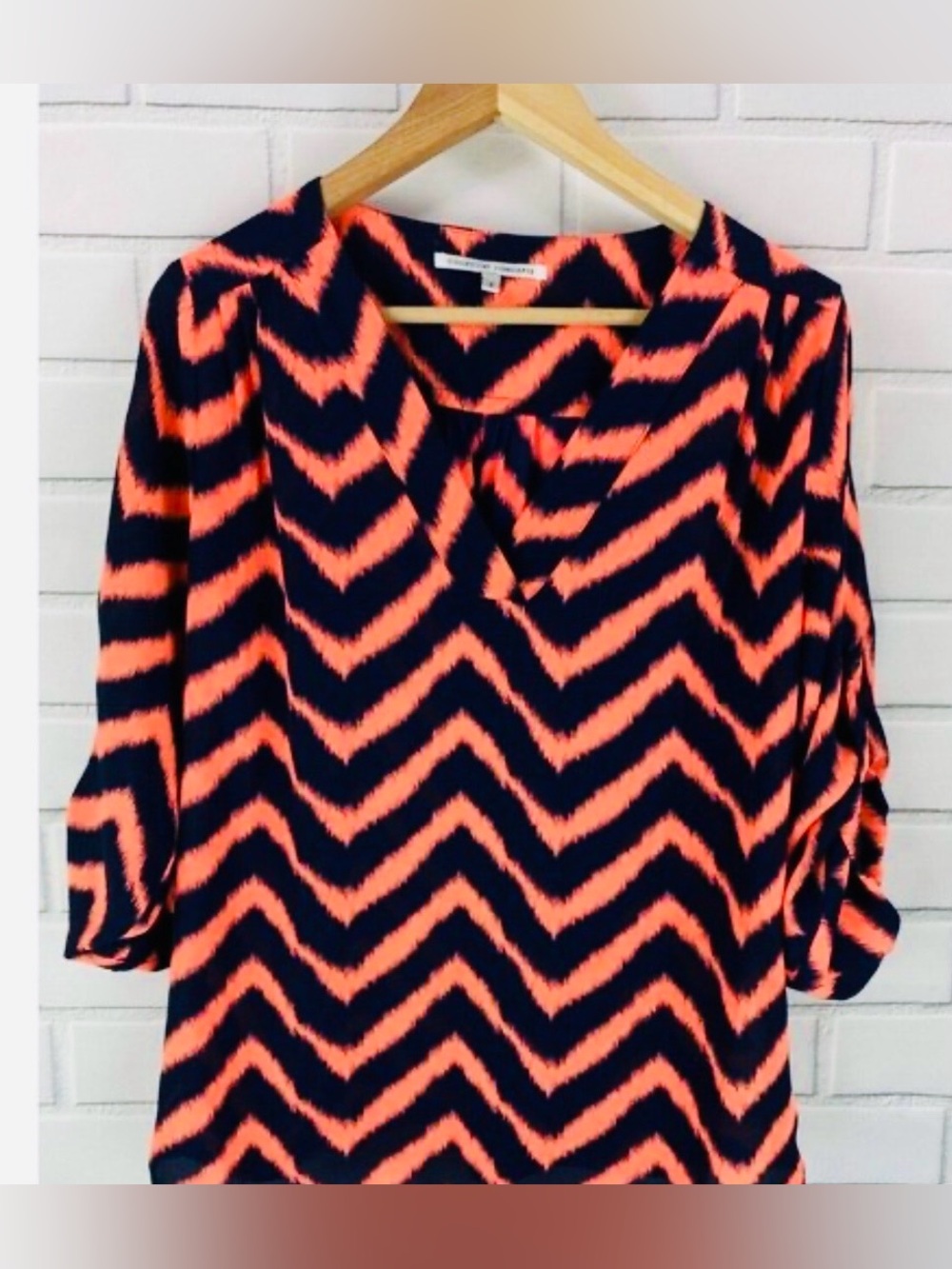 #2046*Collective Concepts Women's Black and Coral Chevron Blouse